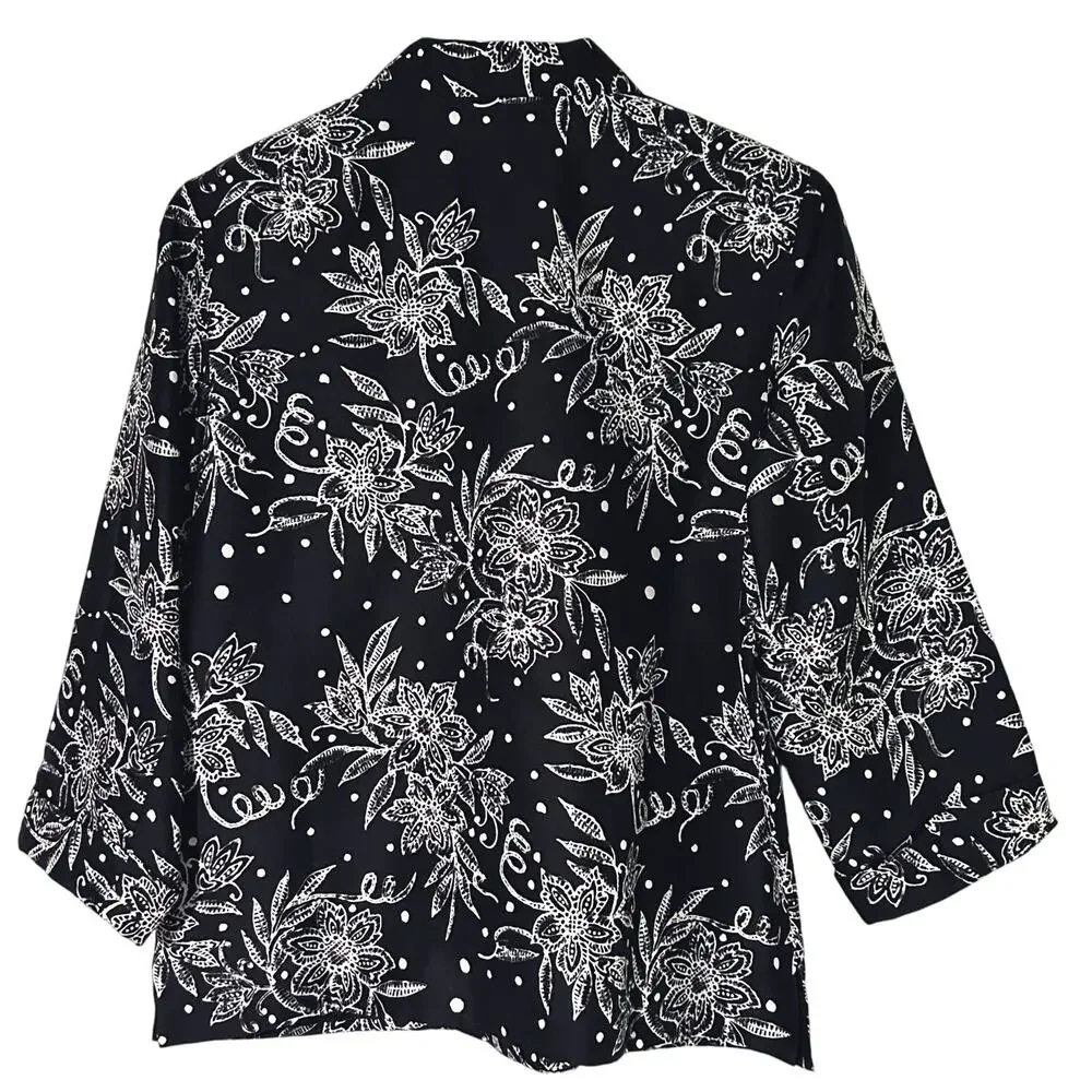 Silkland Pure Silk Floral Print Black & White Jacket / Blazer Size 6